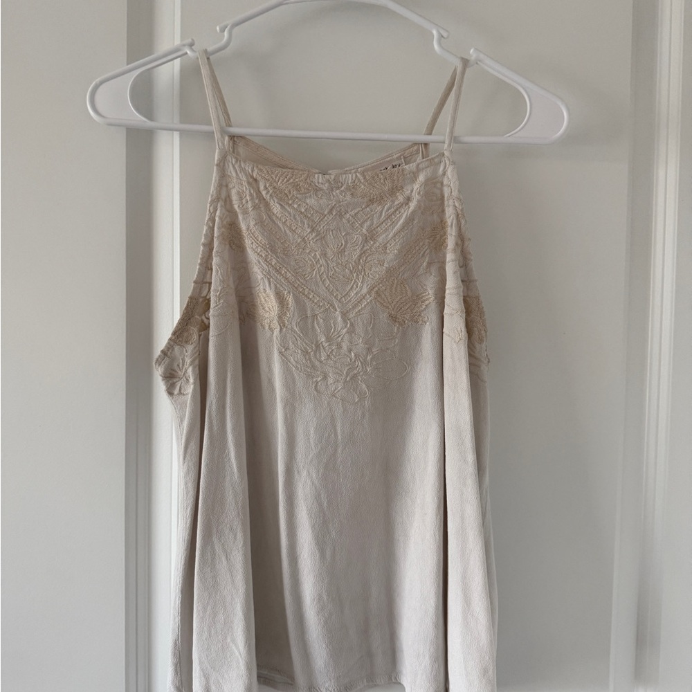 Eyeshadow Cream Embroidered Spaghetti Strap Tank